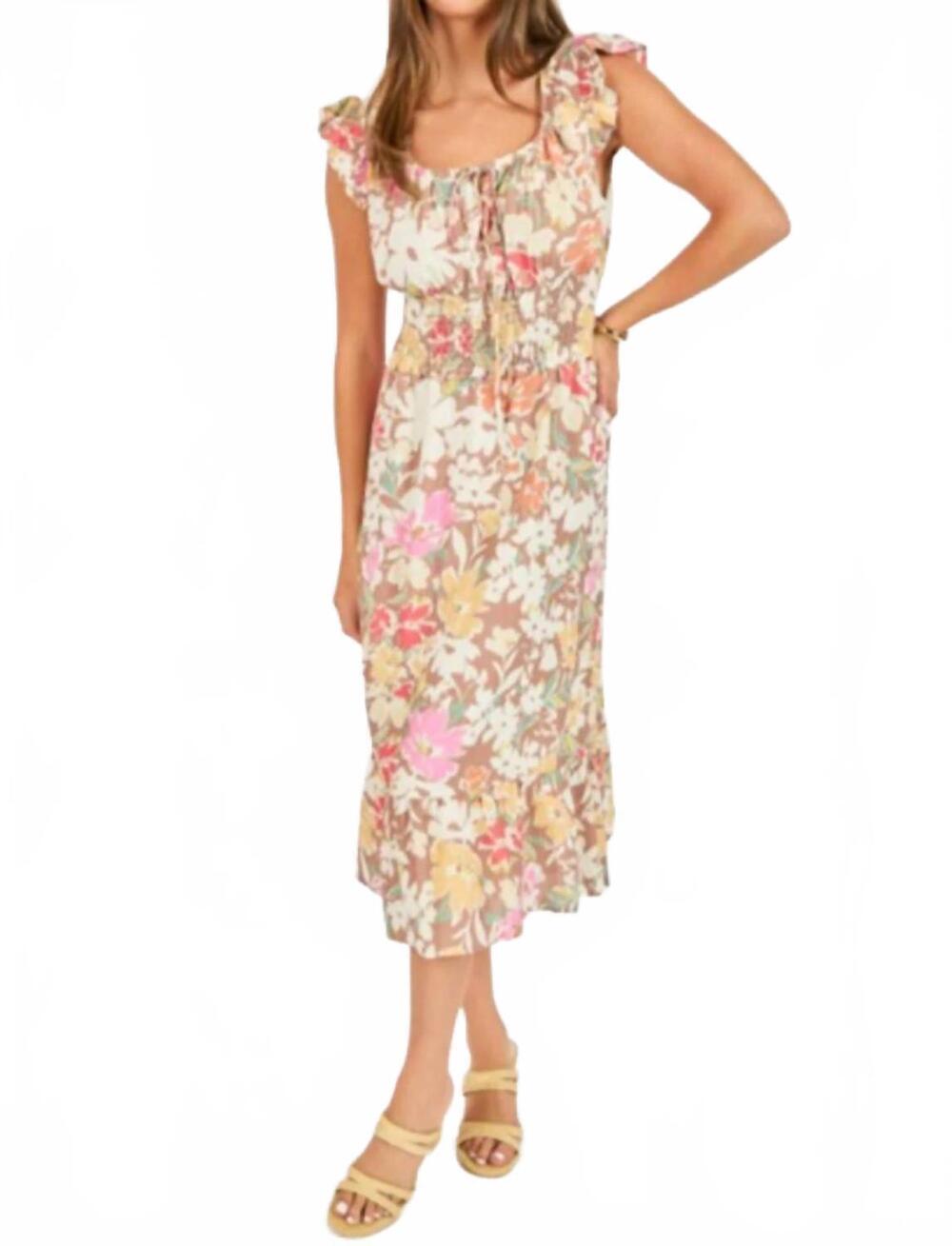 NEW SADIE & SAGE floral dunes midi dress in beige